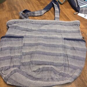 Thirty-One Blue and Gray Striped Shoulder Bag